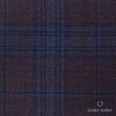 Костюмная ткань Marzoni 600 - 380 / 900 — Коричневый / Синий, оконная клетка, 100% шерсть
