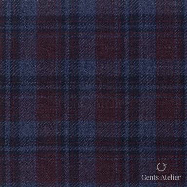 Костюмная ткань Marzoni 600 - 381 / 900 — Бордовый / Синий, клетка, 100% шерсть