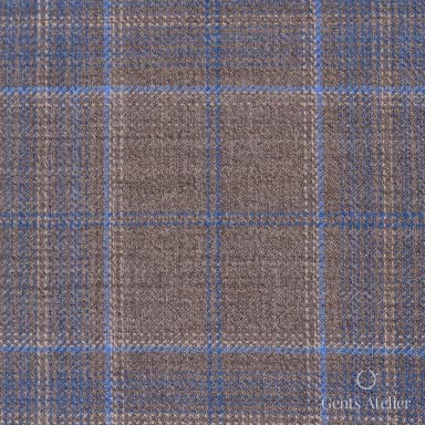 Костюмная ткань Marzoni 600 - 399 / 900 — Light Brown / Синий, оконная клетка, 100% шерсть