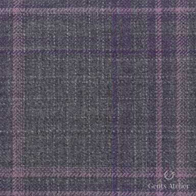 Костюмная ткань Marzoni 600 - 400 / 900 — Серый / Pink / Lavender, оконная клетка, 100% шерсть