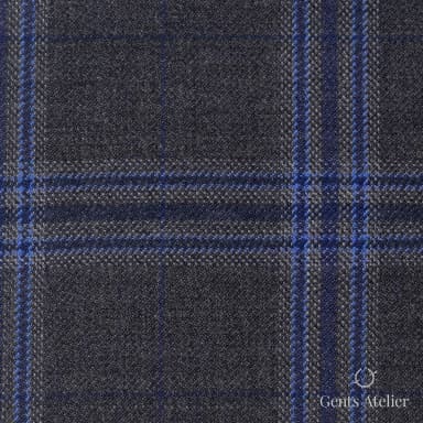 Костюмная ткань Marzoni 600 - 411 / 900 — Серый / Синий, клетка, 100% шерсть