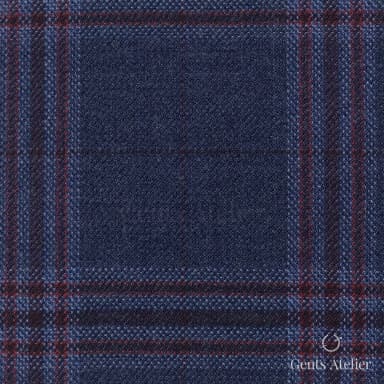 Костюмная ткань Marzoni 600 - 412 / 900 — Синий / Бордовый, оконная клетка, 100% шерсть