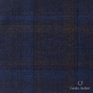 Костюмная ткань Marzoni 600 - 436 / 900 — Тёмно-синий / Коричневый, оконная клетка, 100% шерсть