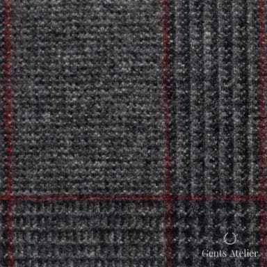 Костюмная ткань Marzoni 641 - 174 / 1000 — Коричневый / Красный, оконная клетка, 100% шерсть