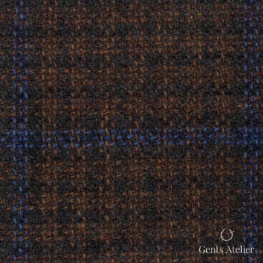 Костюмная ткань Marzoni 651 - 634 / 1200 — Коричневый / Синий, оконная клетка, 90% шерсть, 10% кашемир