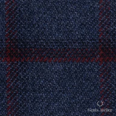 Костюмная ткань Marzoni 651 - 666 / 1200 — Синий / Красный, оконная клетка, 90% шерсть, 10% кашемир