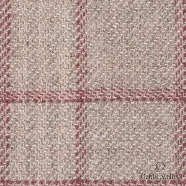 Костюмная ткань Marzoni 651 - 675 / 1200 — Бежевый / Бордовый, оконная клетка, 90% шерсть, 10% кашемир