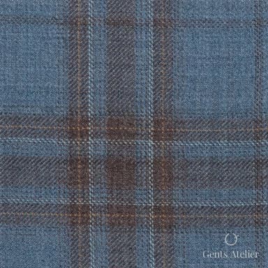 Костюмная ткань Marzoni 600 - 469 / 1000 — Голубой / Коричневый, в клетку, 100% шерсть