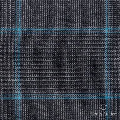 Костюмная ткань Marzoni 631 - 058 / 900 — Угольно-серый / Бирюзовый, виндоупейн, 100% шерсть