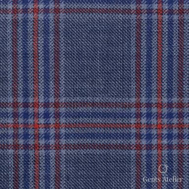 Костюмная ткань Marzoni 600 - 390 / 900 — Синий / Красный, оконная клетка, 100% шерсть