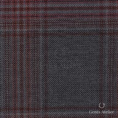 Костюмная ткань Marzoni 609 - 086 / 1000 — Серый / Бордовый, клетка, 100% шерсть