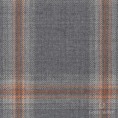 Костюмная ткань Marzoni 651 - 711 / 1200 — Серый / Orange, оконная клетка, 100% шерсть