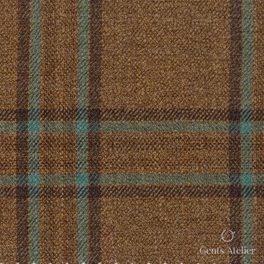 Костюмная ткань Marzoni 651 - 725 / 1200 — Коричневый / Mint, оконная клетка, 100% шерсть