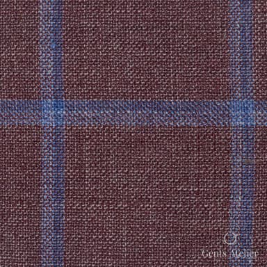Костюмная ткань Marzoni 655 - 537 / 1200 — Бордовый / Синий, оконная клетка, 50% шерсть, 38% шёлк, 12% лён