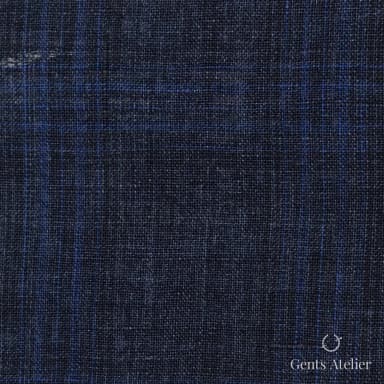 Костюмная ткань Marzoni 605 - 767 / 800 — Синий / Синий, оконная клетка, 100% лён