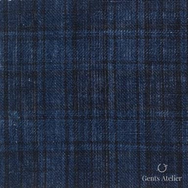 Костюмная ткань Marzoni 605 - 777 / 800 — Mid-Night Blue / Тёмно-синий, оконная клетка, 100% лён