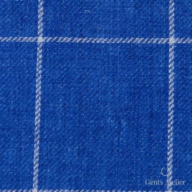 Костюмная ткань Marzoni 605 - 794 / 800 — Синий / Белый, оконная клетка, 100% лён
