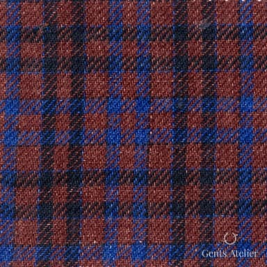 Костюмная ткань Marzoni 613 - 570 / 800 — Бордовый / Синий, клетка, 100% лён