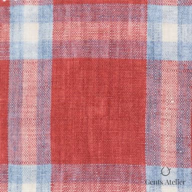 Костюмная ткань Marzoni 613 - 586 / 1000 — Camellia / Sky Blue, клетка, 100% лён