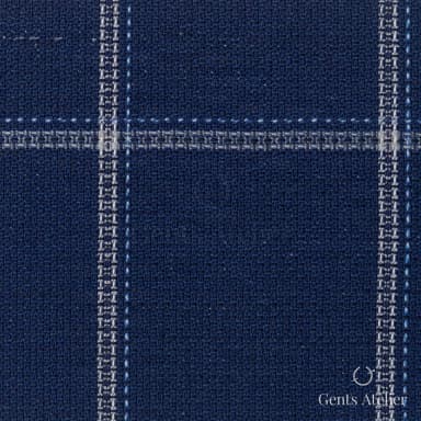 Костюмная ткань Marzoni 631 - 048 / 900 — Тёмно-синий / Серый / Синий, оконная клетка, 100% шерсть