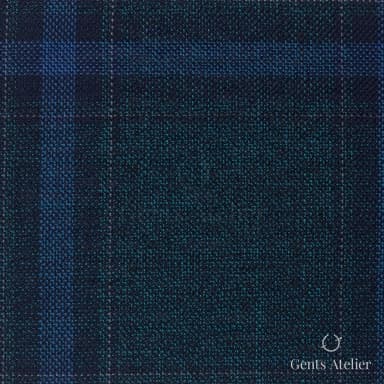 Костюмная ткань Marzoni 651 - 719 / 1200 — Teal Green / Синий, оконная клетка, 100% шерсть