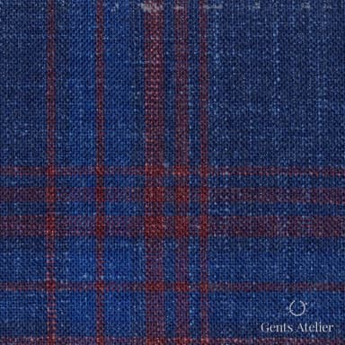 Костюмная ткань Marzoni 655 - 569 / 1200 — Синий / Красный, оконная клетка, 71% шерсть, 15% шёлк, 14% лён