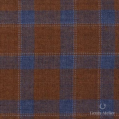 Костюмная ткань Marzoni 600 - 357 / 900 — Коричневый / Синий, оконная клетка, 100% шерсть