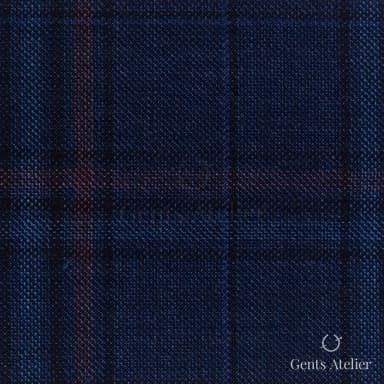Костюмная ткань Marzoni 600 - 473 / 1000 — Тёмно-синий / Бордовый, оконная клетка, 100% шерсть
