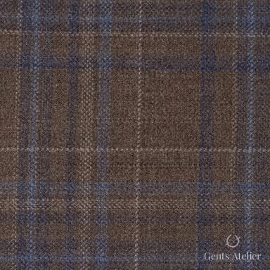 Костюмная ткань Marzoni 600 - 495 / 1000 — Коричневый / Голубой, оконная клетка, 100% шерсть