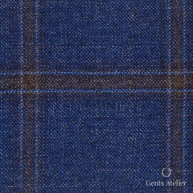 Костюмная ткань Marzoni 609 - 077 / 1000 — Синий / Коричневый, оконная клетка, 100% шерсть