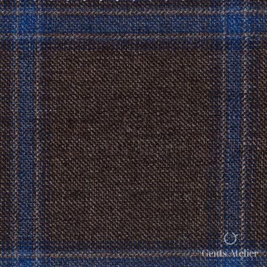 Костюмная ткань Marzoni 609 - 078 / 1000 — Коричневый / Синий, оконная клетка, 100% шерсть