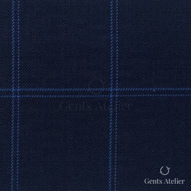 Костюмная ткань Marzoni 608 - 248 / 1500 — Тёмно-синий / Синий, оконная клетка, 100% шерсть
