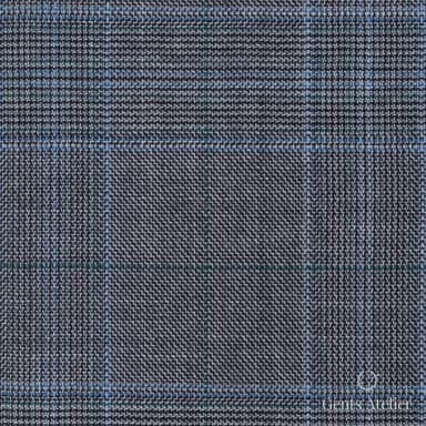 Костюмная ткань Marzoni 725 - 452 / 1300 — Серый / Синий, оконная клетка, 100% шерсть