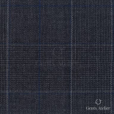 Костюмная ткань Marzoni 725 - 457 / 1300 — Серый / Синий, оконная клетка, 100% шерсть