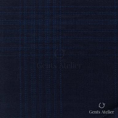 Костюмная ткань Marzoni 725 - 491 / 1500 — Тёмно-синий / Синий, оконная клетка, 100% шерсть