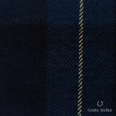 Костюмная ткань Marzoni 641 - 096 / 900 — Тёмно-синий / Жёлтый, в полоску, 100% шерсть