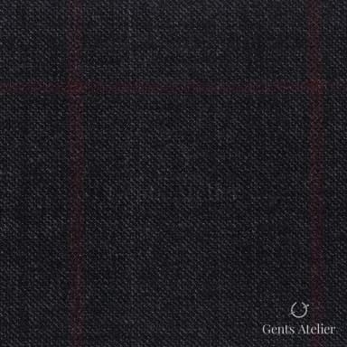 Костюмная ткань Marzoni 621 - 065 / 900 — Угольный / Красный, виндоупейн, 100% шерсть