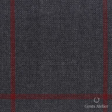 Костюмная ткань Marzoni 619 - 137 / 1000 — Серый / Красный, виндоупейн, 100% шерсть
