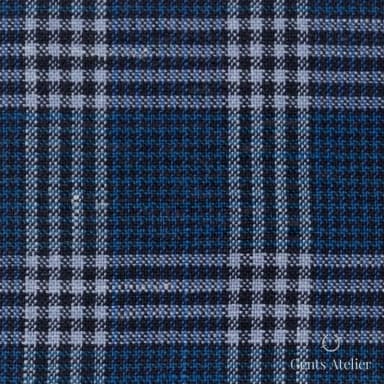Костюмная ткань Marzoni 655 - 517 / 1200 — Синий / Белый, в клетку, 40% шерсть, 35% Silk, 25% Linen