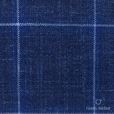 Костюмная ткань Marzoni 655 - 566 / 1200 — Синий / Белый, виндоупейн, 71% шерсть / 15% Silk / 14% Linen