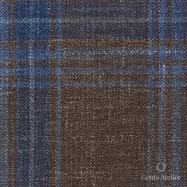 Костюмная ткань Marzoni 655 - 572 / 1200 — Коричневый / Синий, в клетку, 71% шерсть, 15% Silk, 14% Linen