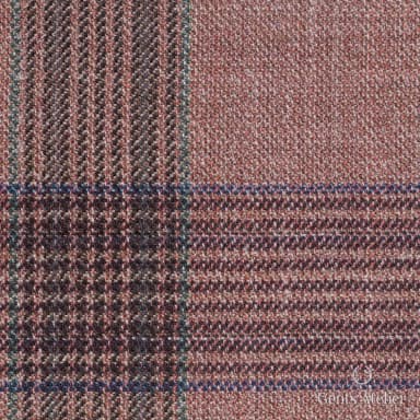 Костюмная ткань Marzoni 655 - 605 / 1400 — Коралловый / Зелёный, в клетку, 55% шерсть, 34% Silk, 11% Linen