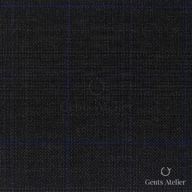 Костюмная ткань Marzoni 609 - 841 / 1000 — Антрацит / Синий, оконная клетка, 100% шерсть