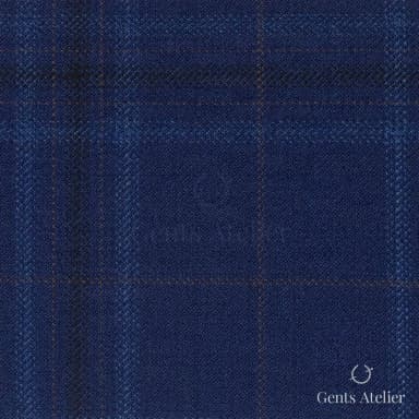 Костюмная ткань Marzoni 600 - 465 / 1000 — Тёмно-синий / Коричневый, оконная клетка, 100% шерсть