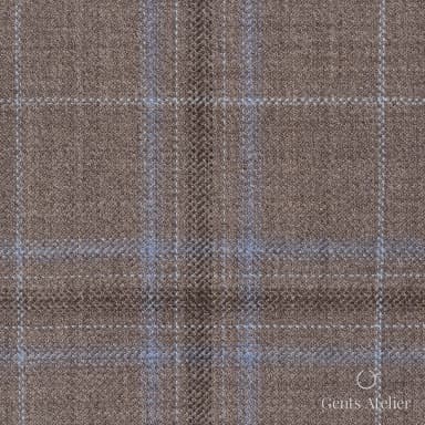 Костюмная ткань Marzoni 600 - 468 / 1000 — Коричневый / Голубой, оконная клетка, 100% шерсть
