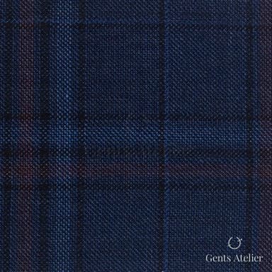 Костюмная ткань Marzoni 600 - 473 / 1000 — Тёмно-синий / Бордовый, оконная клетка, 100% шерсть