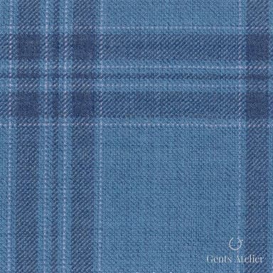 Костюмная ткань Marzoni 600 - 695 / 1000 — Голубой / Тёмно-синий, оконная клетка, 100% шерсть