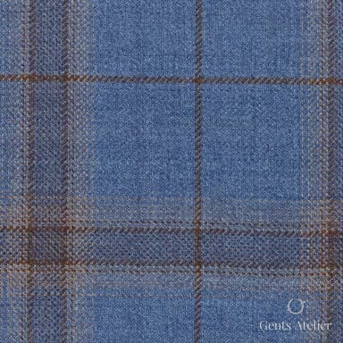 Костюмная ткань Marzoni 600 - 697 / 1000 — Голубой / Tan, оконная клетка, 100% шерсть