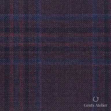 Костюмная ткань Marzoni 600 - 702 / 1000 — Бордовый / Тёмно-синий, оконная клетка, 100% шерсть