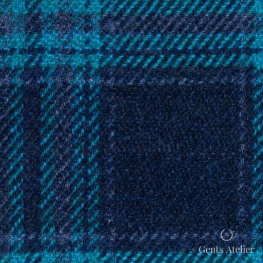 Костюмная ткань Marzoni 651 - 604 / 1200 — Тёмно-синий / Teal, клетка, 90% шерсть, 10% кашемир